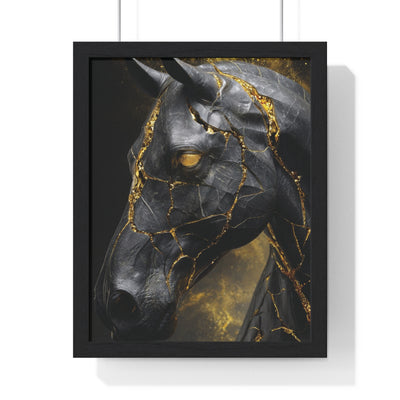 Elegant Horse Framed Art Print, Modern Wall Decor, Unique Home Accent, Gift for Horse Lovers, Art for Living Room, Black Gold Art