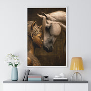 Horse and Statue Framed Art Print, Nostalgic Wall Decor for Horse Lovers, Unique Gift for Home, Equestrian Art, Equine Themed Wall Art