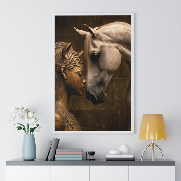 Horse and Statue Framed Art Print, Nostalgic Wall Decor for Horse Lovers, Unique Gift for Home, Equestrian Art, Equine Themed Wall Art