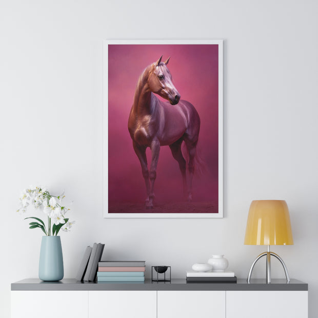 Elegant Horse Vertical Framed Poster, Farmhouse Decor, Animal Art Print, Gift for Horse Lovers, Equine Wall Art