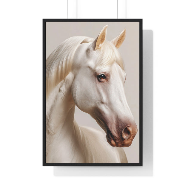 Elegant White Horse Art, Vertical Framed Poster, Horse Decor, Animal Lover Gift, Wall Art, Home Gallery Display