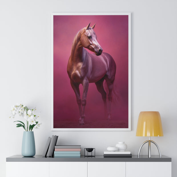 Elegant Horse Vertical Framed Poster, Farmhouse Decor, Animal Art Print, Gift for Horse Lovers, Equine Wall Art