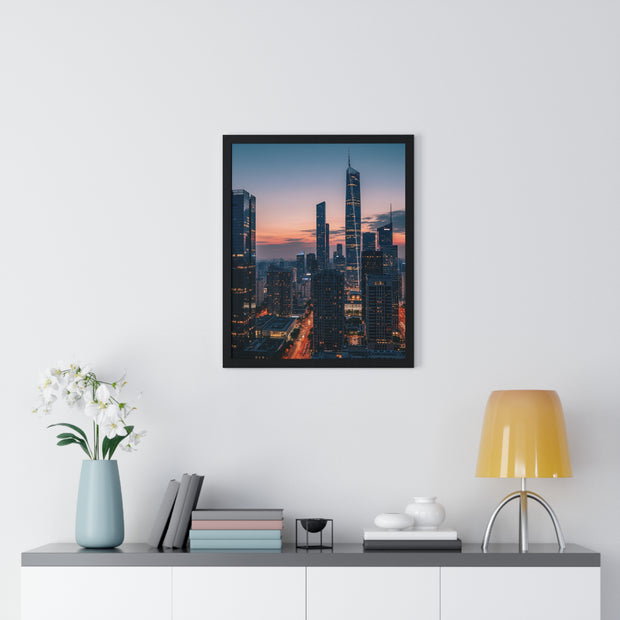 Urban Skyline Framed Poster, Wall Art, City Decor, Home Aesthetic, Modern Living, Gift for Housewarming, Minimalist Design
