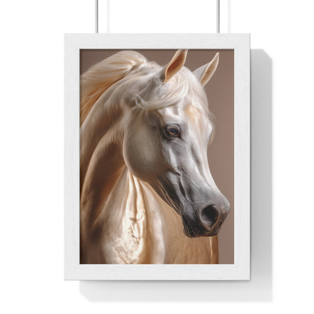 Majestic White Horse Art Print | Vertical Framed Poster for Home Decor, Horse Lover Gift, Equestrian Wall Art, Animal Themed Room