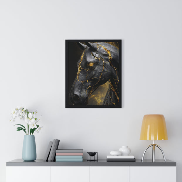 Elegant Horse Framed Art Print, Modern Wall Decor, Unique Home Accent, Gift for Horse Lovers, Art for Living Room, Black Gold Art