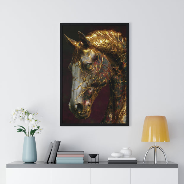 Elegant Horse Framed Art Print | Gold Abstract Horse Wall Decor, Horse Lover Gift, Rustic Home Decor, Equine Print