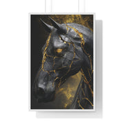 Elegant Horse Framed Art Print, Modern Wall Decor, Unique Home Accent, Gift for Horse Lovers, Art for Living Room, Black Gold Art