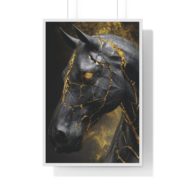 Elegant Horse Framed Art Print, Modern Wall Decor, Unique Home Accent, Gift for Horse Lovers, Art for Living Room, Black Gold Art