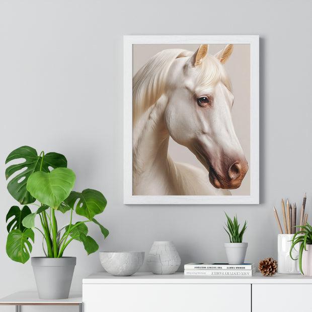 Elegant White Horse Art, Vertical Framed Poster, Horse Decor, Animal Lover Gift, Wall Art, Home Gallery Display