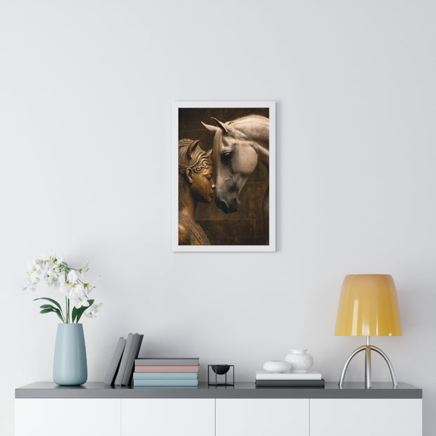 Horse and Statue Framed Art Print, Nostalgic Wall Decor for Horse Lovers, Unique Gift for Home, Equestrian Art, Equine Themed Wall Art
