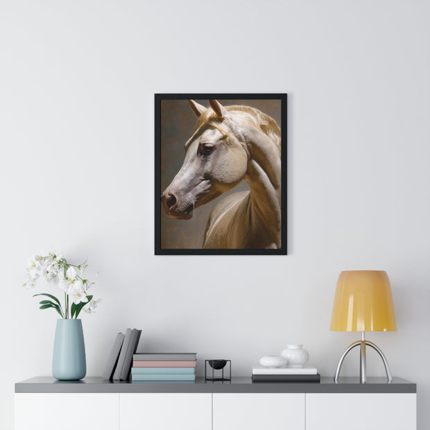 Elegant Horse Framed Art Print, White Horse Wall Decor, Equine Decor, Animal Lover Gift, Rustic Home Wall Art