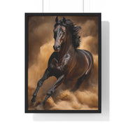 Elegant Galloping Horse Vertical Framed Poster, Equine Art, Horse Lover Gift, Home Decor, Animal Wall Art, Rustic Style, Equine Wall Decor