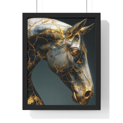 Gold-Leaf Horse Framed Poster, Elegant Wall Art, Home Decor, Gift for Animal Lovers, Equestrian Decor, Stylish Artwork