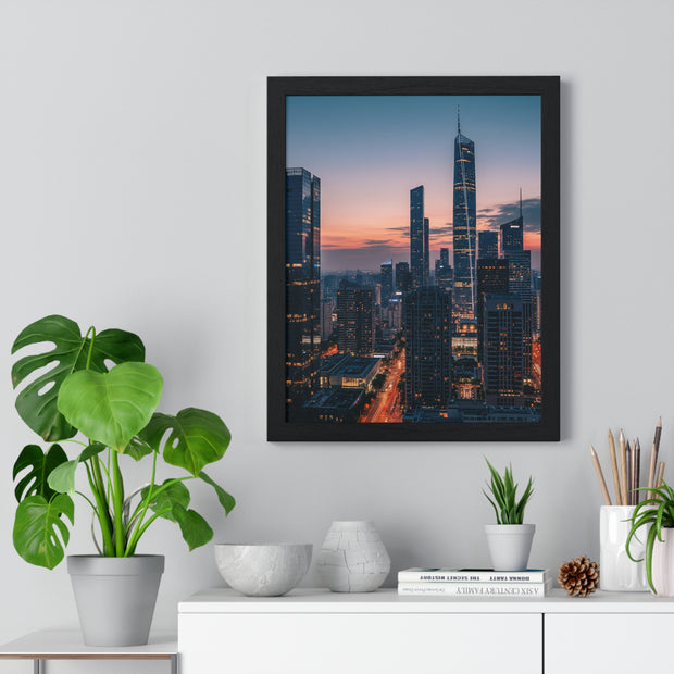 Urban Skyline Framed Poster, Wall Art, City Decor, Home Aesthetic, Modern Living, Gift for Housewarming, Minimalist Design