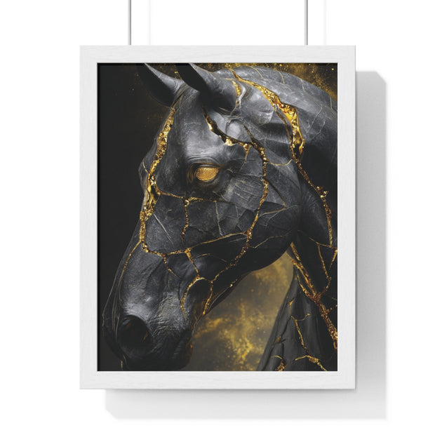 Elegant Horse Framed Art Print, Modern Wall Decor, Unique Home Accent, Gift for Horse Lovers, Art for Living Room, Black Gold Art