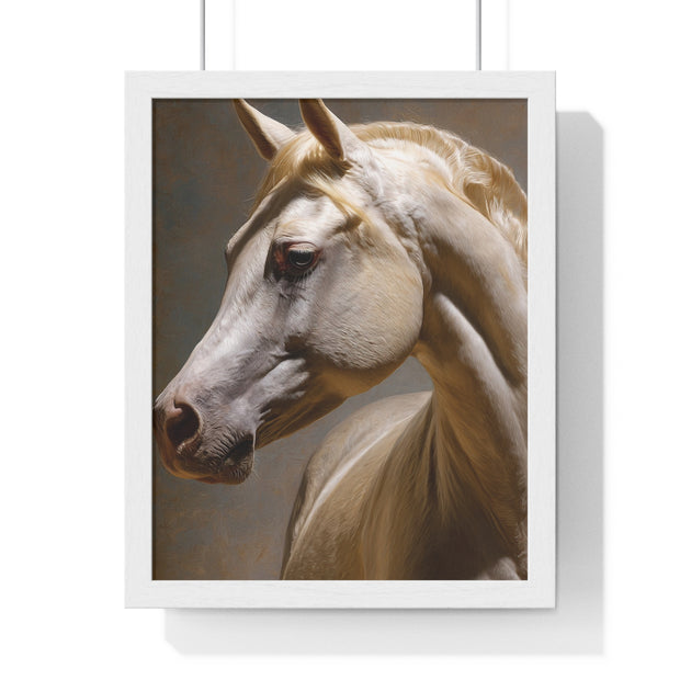 Elegant Horse Framed Art Print, White Horse Wall Decor, Equine Decor, Animal Lover Gift, Rustic Home Wall Art
