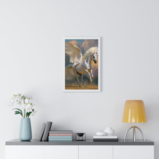 Majestic Pegasus Vertical Framed Poster | Wall Art, Home Decor, Equine Art, Gift for Horse Lovers, Fantasy Art