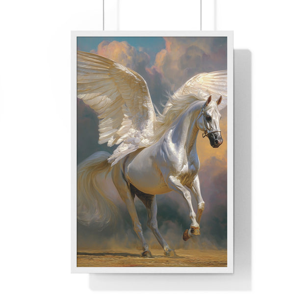 Majestic Pegasus Vertical Framed Poster | Wall Art, Home Decor, Equine Art, Gift for Horse Lovers, Fantasy Art
