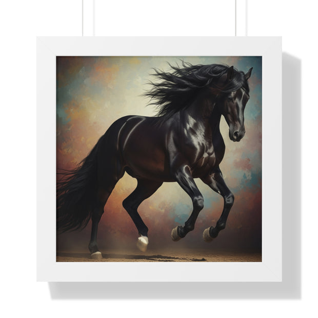Elegant Black Horse Framed Poster, Horse Wall Art, Equestrian Decor, Animal Lover Gift, Home Office Decoration