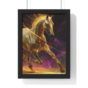 Majestic Golden Horse Framed Poster, Horse Art, Equine Decor, Animal Lover Gift, Wall Art for Home, Motivational Wall Decor