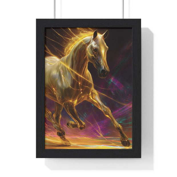 Majestic Golden Horse Framed Poster, Horse Art, Equine Decor, Animal Lover Gift, Wall Art for Home, Motivational Wall Decor
