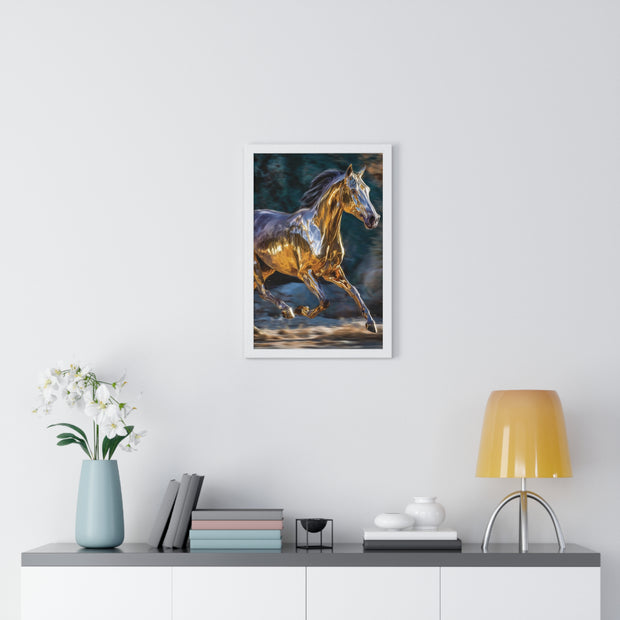 Golden Horse Framed Poster, Equestrian Art, Animal Lover Gift, Home Decor, Wall Art, Gift for Horse Enthusiasts