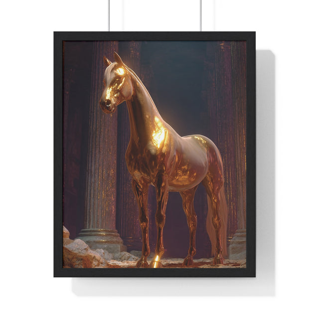 Elegant Gold Horse Vertical Framed Poster, Home Decor, Fine Art Print, Wall Art, Modern Decor, Gift for Horse Lovers