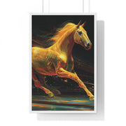 Golden Horse Art Vertical Framed Poster, Equestrian Home Decor, Gallery Wall Artwork, Horse Lover Gift, Vibrant Animal Print