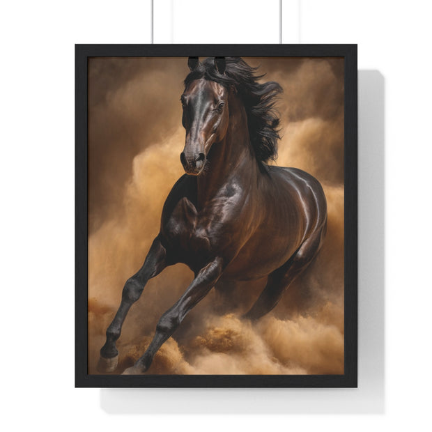 Elegant Galloping Horse Vertical Framed Poster, Equine Art, Horse Lover Gift, Home Decor, Animal Wall Art, Rustic Style, Equine Wall Decor