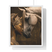 Horse and Statue Framed Art Print, Nostalgic Wall Decor for Horse Lovers, Unique Gift for Home, Equestrian Art, Equine Themed Wall Art