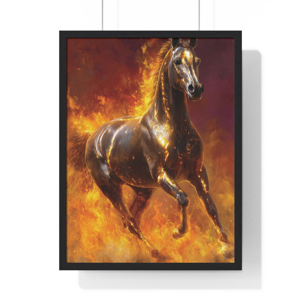 Majestic Fire Horse Vertical Framed Poster, Horse Wall Art, Equestrian Decor, Gift for Animal Lovers, Unique Home Decor
