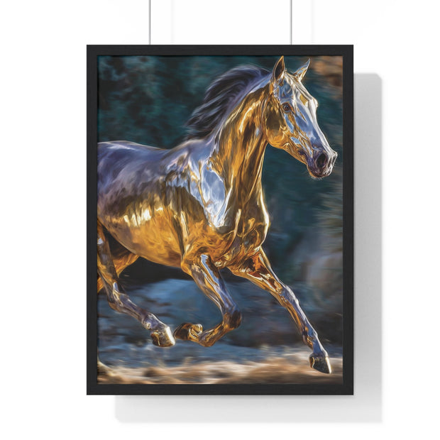 Golden Horse Framed Poster, Equestrian Art, Animal Lover Gift, Home Decor, Wall Art, Gift for Horse Enthusiasts