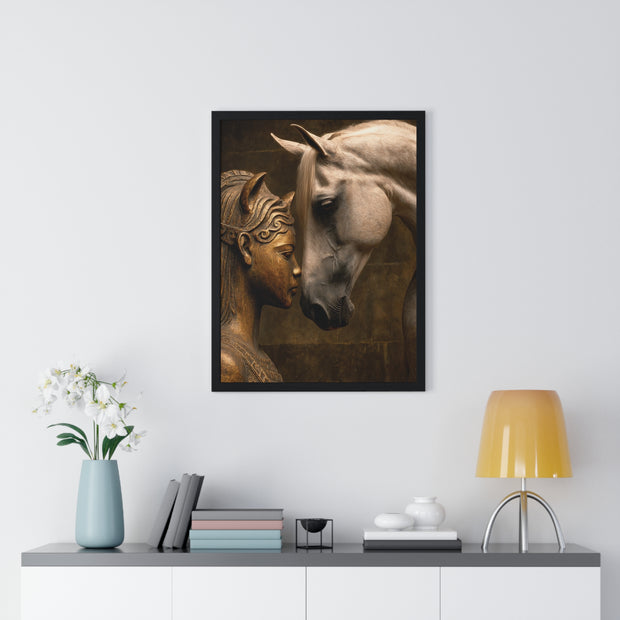 Horse and Statue Framed Art Print, Nostalgic Wall Decor for Horse Lovers, Unique Gift for Home, Equestrian Art, Equine Themed Wall Art