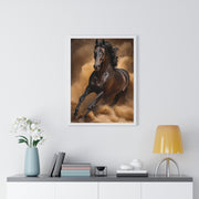 Elegant Galloping Horse Vertical Framed Poster, Equine Art, Horse Lover Gift, Home Decor, Animal Wall Art, Rustic Style, Equine Wall Decor