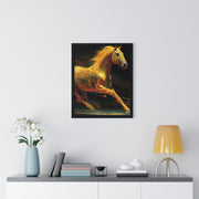 Golden Horse Art Vertical Framed Poster, Equestrian Home Decor, Gallery Wall Artwork, Horse Lover Gift, Vibrant Animal Print