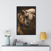 Horse and Statue Framed Art Print, Nostalgic Wall Decor for Horse Lovers, Unique Gift for Home, Equestrian Art, Equine Themed Wall Art