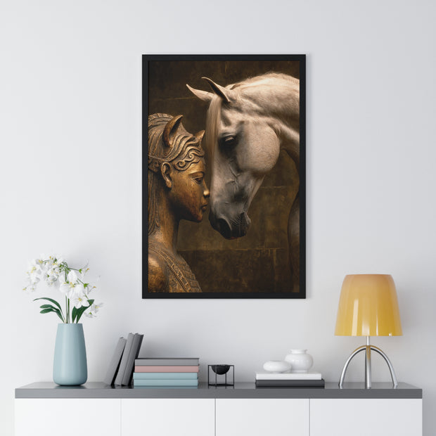 Horse and Statue Framed Art Print, Nostalgic Wall Decor for Horse Lovers, Unique Gift for Home, Equestrian Art, Equine Themed Wall Art