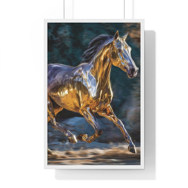 Golden Horse Framed Poster, Equestrian Art, Animal Lover Gift, Home Decor, Wall Art, Gift for Horse Enthusiasts