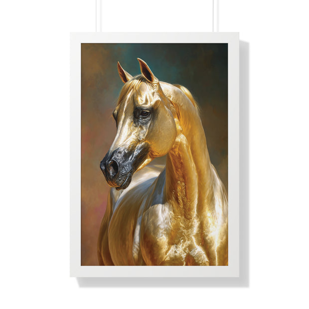 Golden Horse Framed Vertical Poster, Equestrian Decor, Horse Lover Gift, Farmhouse Wall Art, Animal Prints