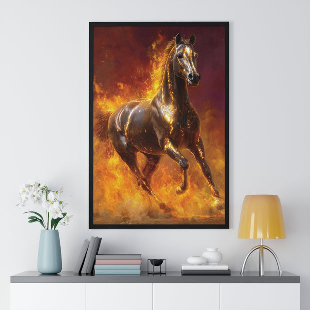 Majestic Fire Horse Vertical Framed Poster, Horse Wall Art, Equestrian Decor, Gift for Animal Lovers, Unique Home Decor