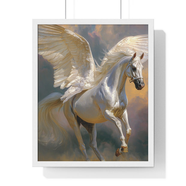 Majestic Pegasus Vertical Framed Poster | Wall Art, Home Decor, Equine Art, Gift for Horse Lovers, Fantasy Art
