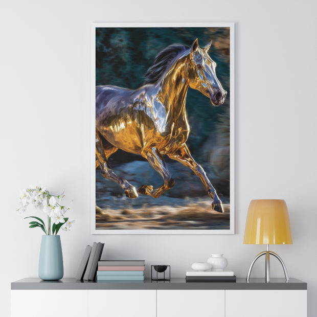 Golden Horse Framed Poster, Equestrian Art, Animal Lover Gift, Home Decor, Wall Art, Gift for Horse Enthusiasts