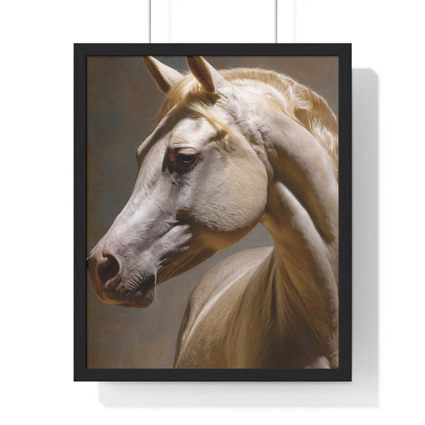 Elegant Horse Framed Art Print, White Horse Wall Decor, Equine Decor, Animal Lover Gift, Rustic Home Wall Art