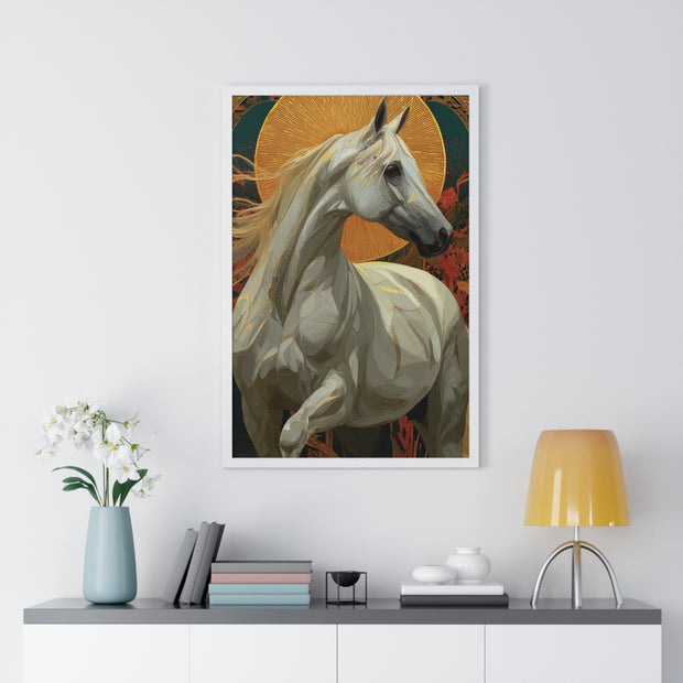 Majestic Horse Vertical Framed Poster, Equine Art, Animal Lover Decor, Gift for Horse Lovers, Home Wall Art, Rustic Farmhouse Style