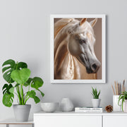 Majestic White Horse Art Print | Vertical Framed Poster for Home Decor, Horse Lover Gift, Equestrian Wall Art, Animal Themed Room