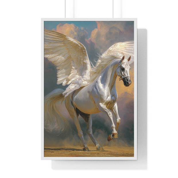 Majestic Pegasus Vertical Framed Poster | Wall Art, Home Decor, Equine Art, Gift for Horse Lovers, Fantasy Art
