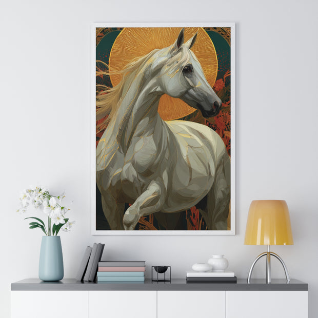 Majestic Horse Vertical Framed Poster, Equine Art, Animal Lover Decor, Gift for Horse Lovers, Home Wall Art, Rustic Farmhouse Style