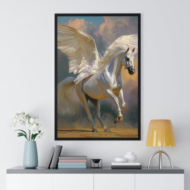 Majestic Pegasus Vertical Framed Poster | Wall Art, Home Decor, Equine Art, Gift for Horse Lovers, Fantasy Art