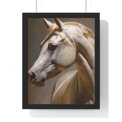 Elegant Horse Framed Art Print, White Horse Wall Decor, Equine Decor, Animal Lover Gift, Rustic Home Wall Art