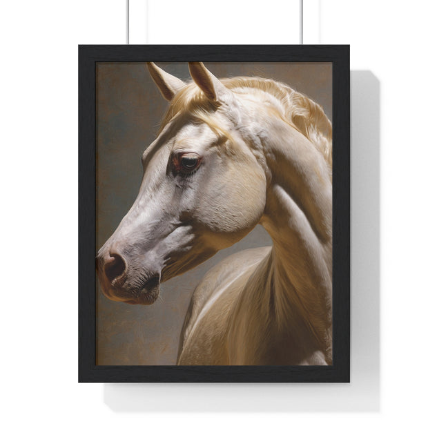 Elegant Horse Framed Art Print, White Horse Wall Decor, Equine Decor, Animal Lover Gift, Rustic Home Wall Art